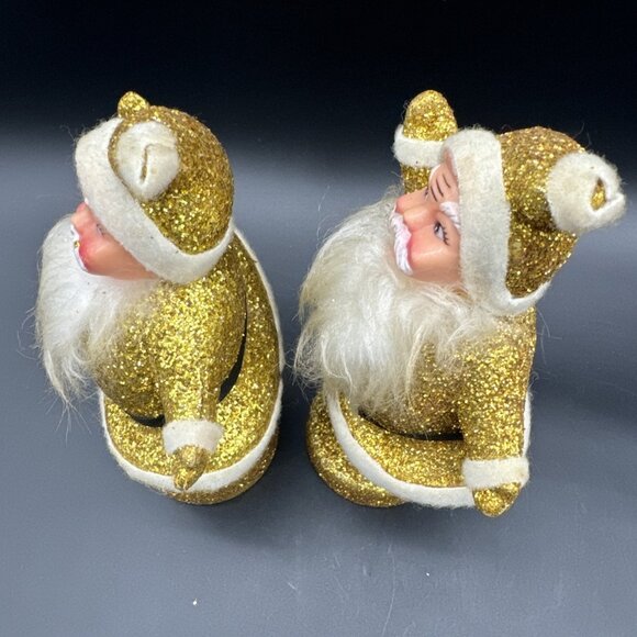 Vintage MCM Retro Gold Glitter Dancing Santa’s Spun Cotton Beard Christmas Decor - Picture 7 of 16